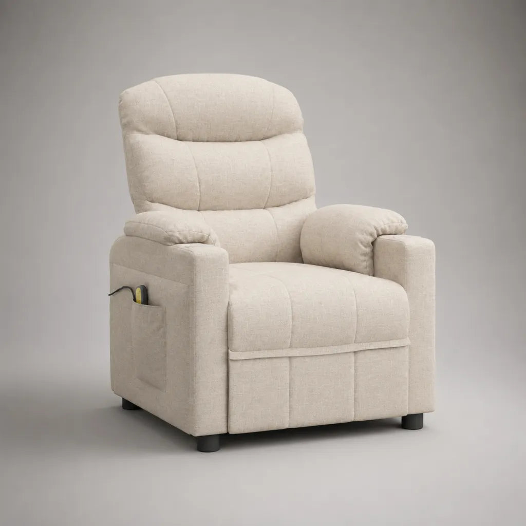 Fauteuil relax électrique inclinable à dossier haut en polyester beige, 92 × 94 × 107 cm