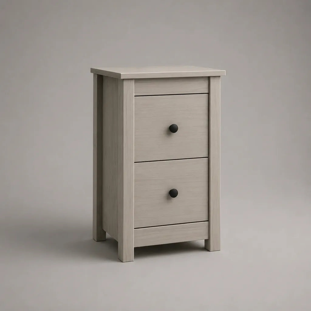 Table de chevet rectangulaire en bois à 2 tiroirs, gris clair et noir, 40 × 35 × 65 cm