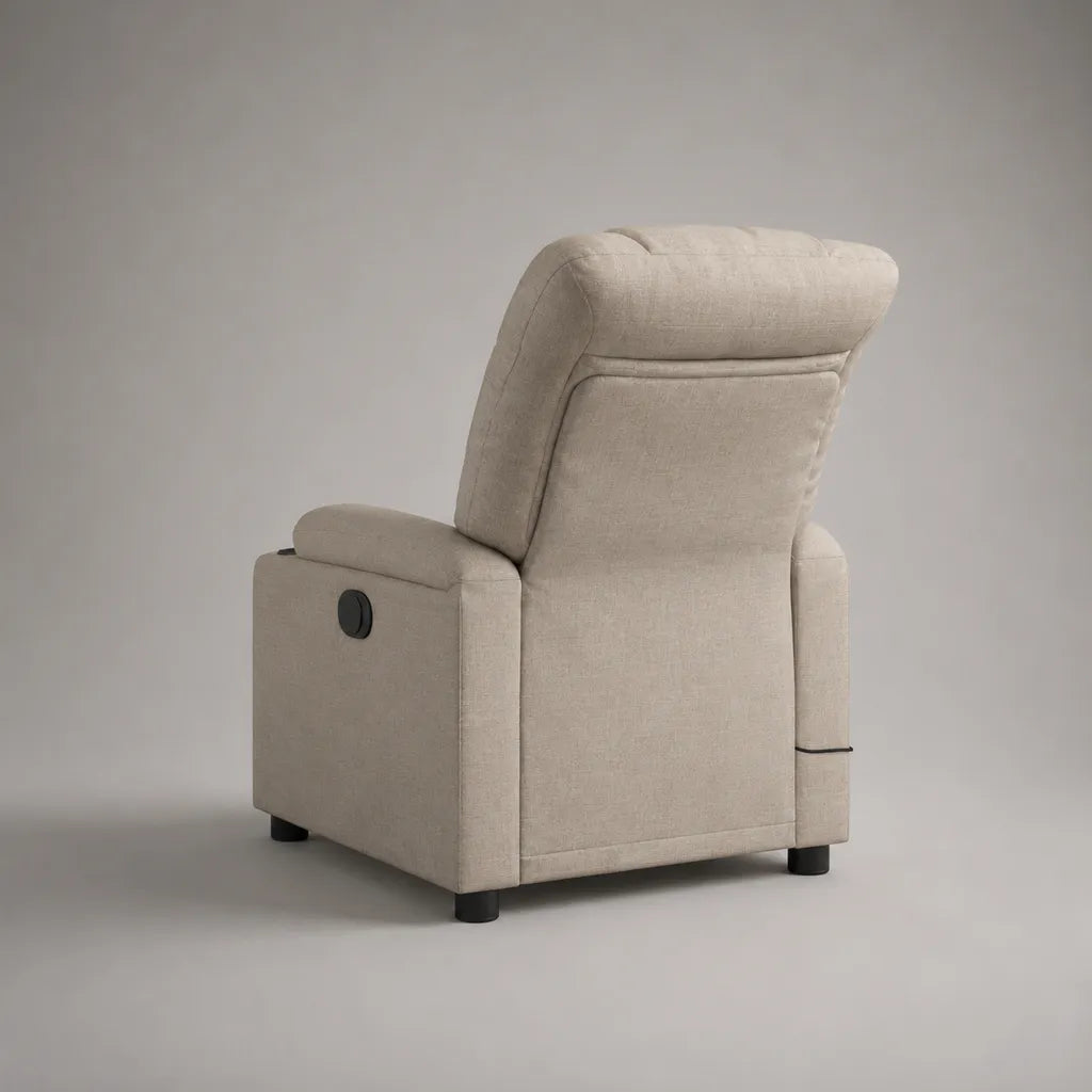 Fauteuil relax inclinable manuel en tissu beige et métal noir à dossier haut, 75 × 92 × 105 cm
