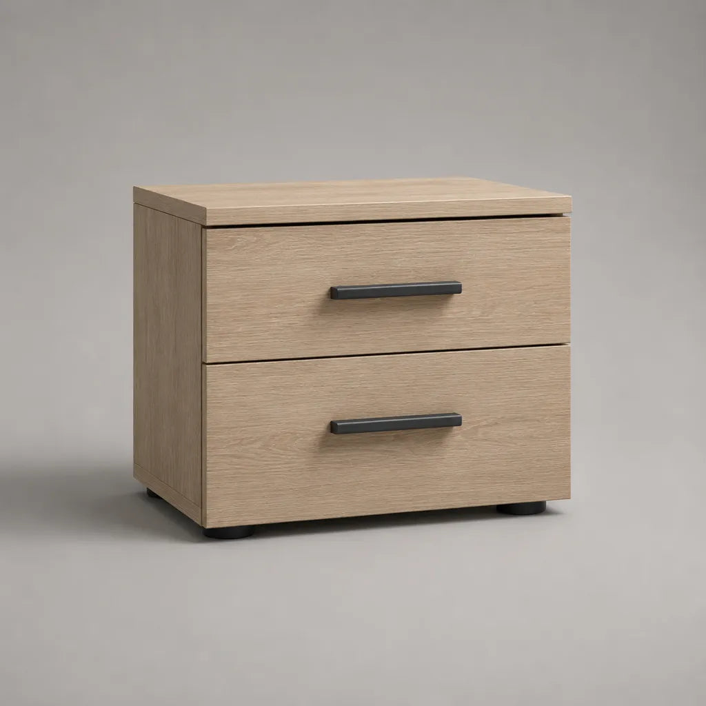 Table de chevet en panneaux de particules à 2 tiroirs, chêne beige et noir, 45 × 40 × 50 cm
