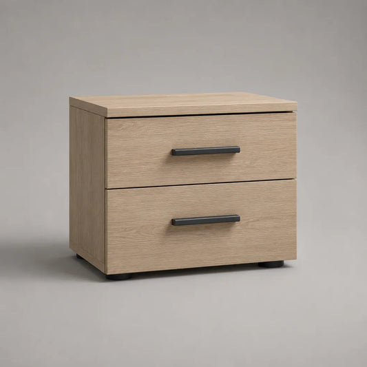 Table de chevet en panneaux de particules à 2 tiroirs, chêne beige et noir, 45 × 40 × 50 cm