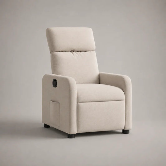 Fauteuil relax manuel en tissu beige crème et métal, 68 × 88 × 103 cm