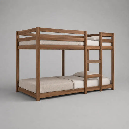 Lit superposé 2 couchages en pin massif brun, 90 × 190 cm et 140 × 190 cm, avec échelle