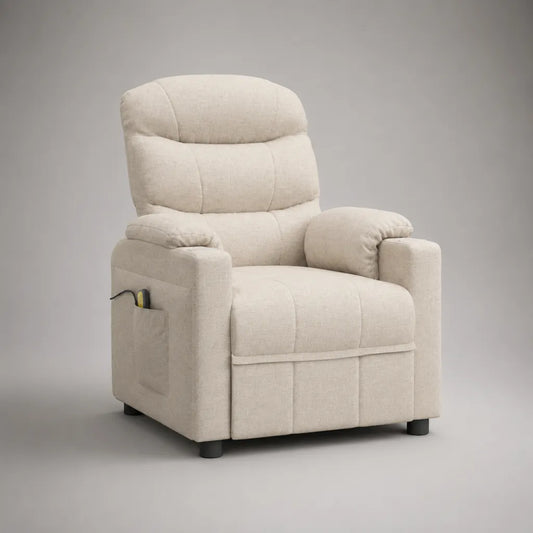 Fauteuil relax électrique inclinable à dossier haut en polyester beige, 92 × 94 × 107 cm
