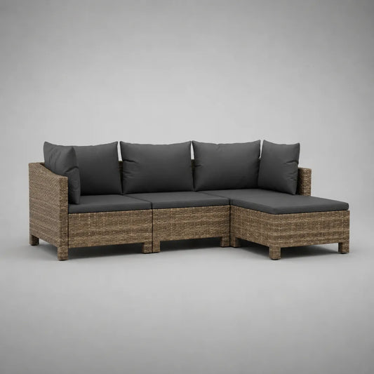 Canapé de jardin d’angle 3 places en résine tressée PE et acier avec coussins gris anthracite, 210 × 140 × 70 cm