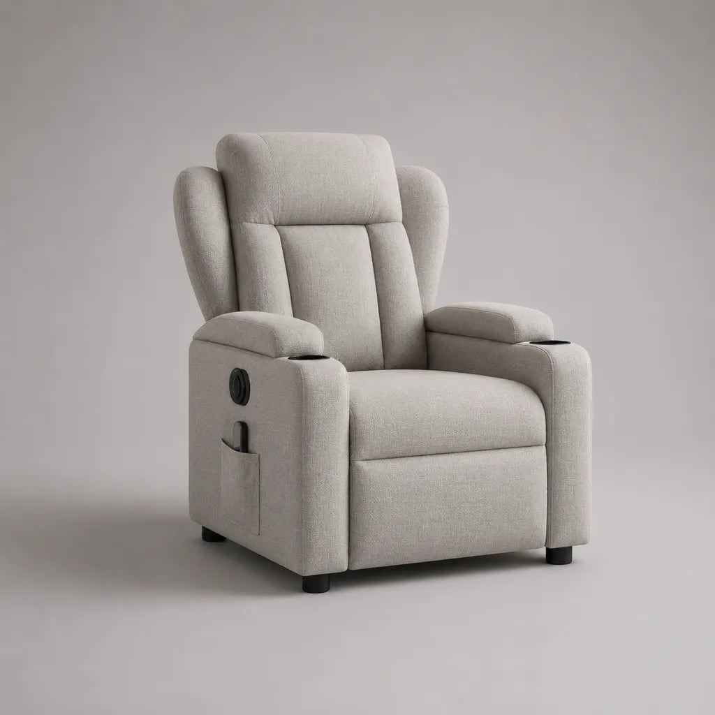 Fauteuil relax inclinable manuel avec massage vibrant en tissu gris clair, 90 × 92 × 108 cm
