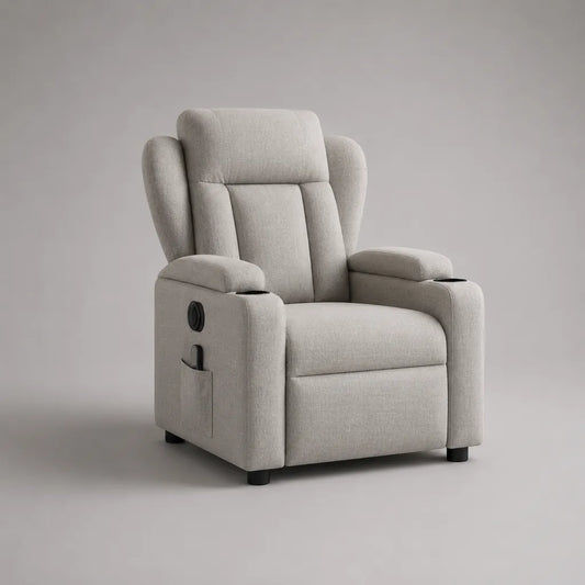 Fauteuil relax inclinable manuel avec massage vibrant en tissu gris clair, 90 × 92 × 108 cm