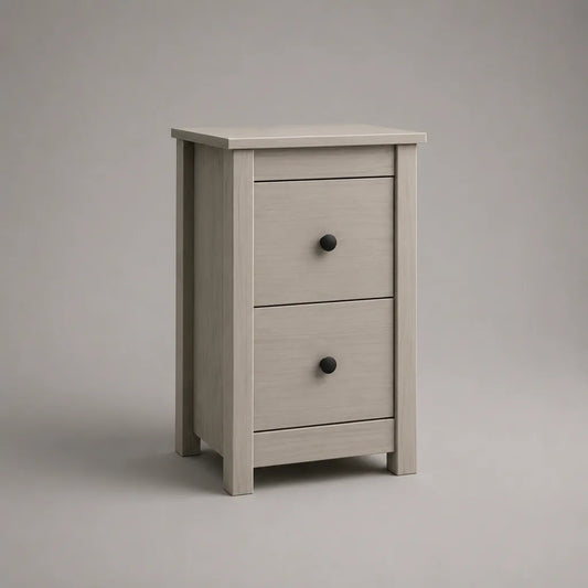 Table de chevet rectangulaire en bois à 2 tiroirs, gris clair et noir, 40 × 35 × 65 cm