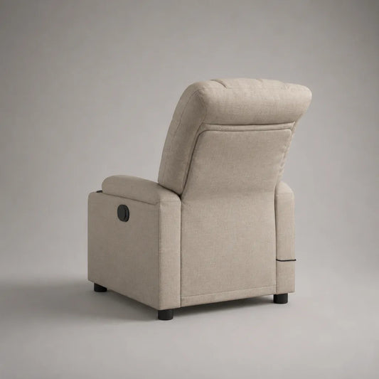 Fauteuil relax inclinable manuel en tissu beige et métal noir à dossier haut, 75 × 92 × 105 cm